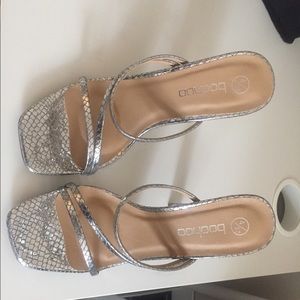 Silver snakeskin heels